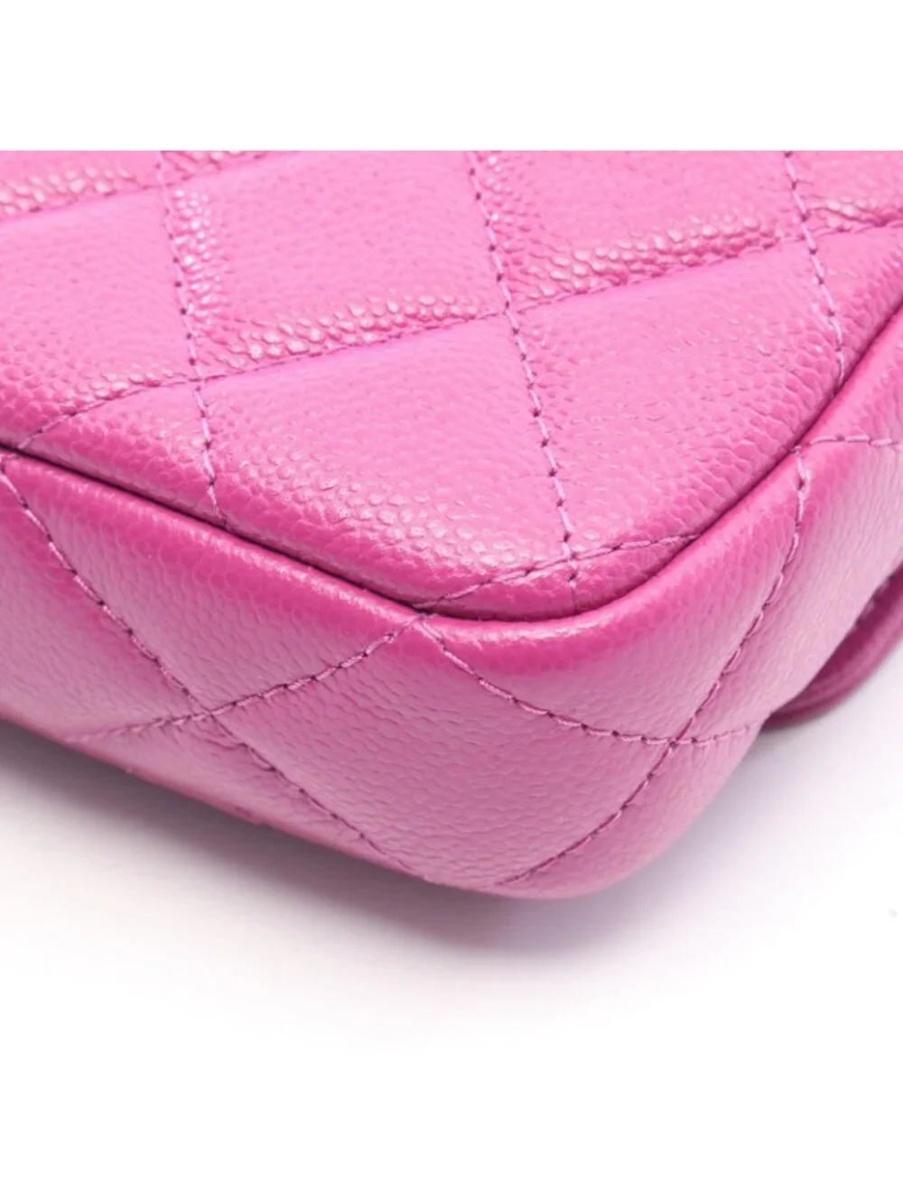 Chanel Shoulder Bag Quilted Chain Phone Case Wallet Pink Purple Caviar Leather